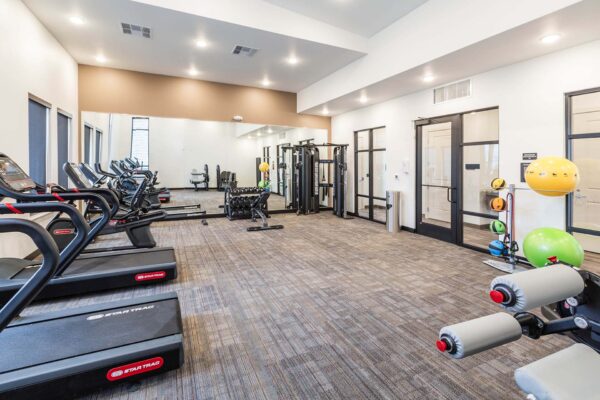 The Preserve at Mesa Creek fitness center with cardio machines and weight equipment.