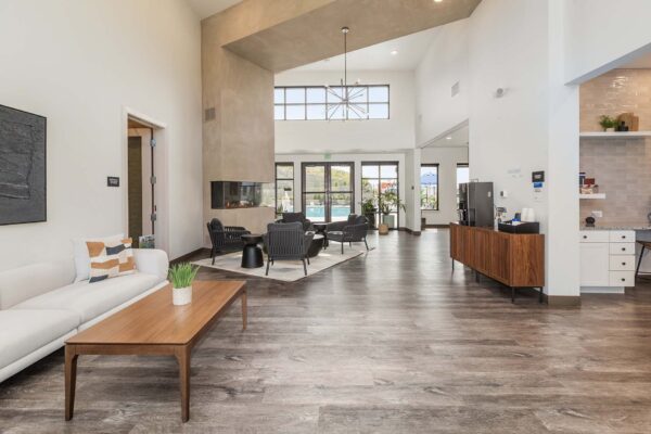 The Preserve at Mesa Creek clubhouse with plush seating and coffee bar.