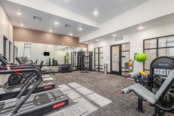 The Preserve at Mesa Creek fitness center with cardio machines and weight equipment.
