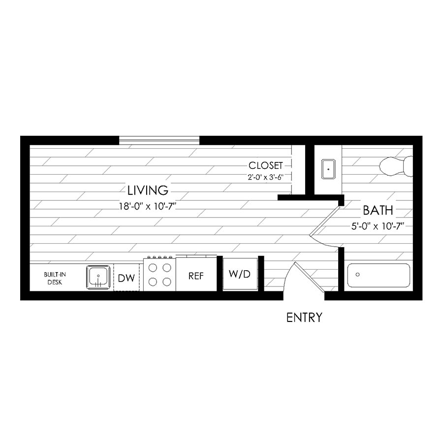 Rendering of the Studio, 1 Bathroom S7 floor plan with a Studio bedroom and 1 bathroom[s] at The Economist