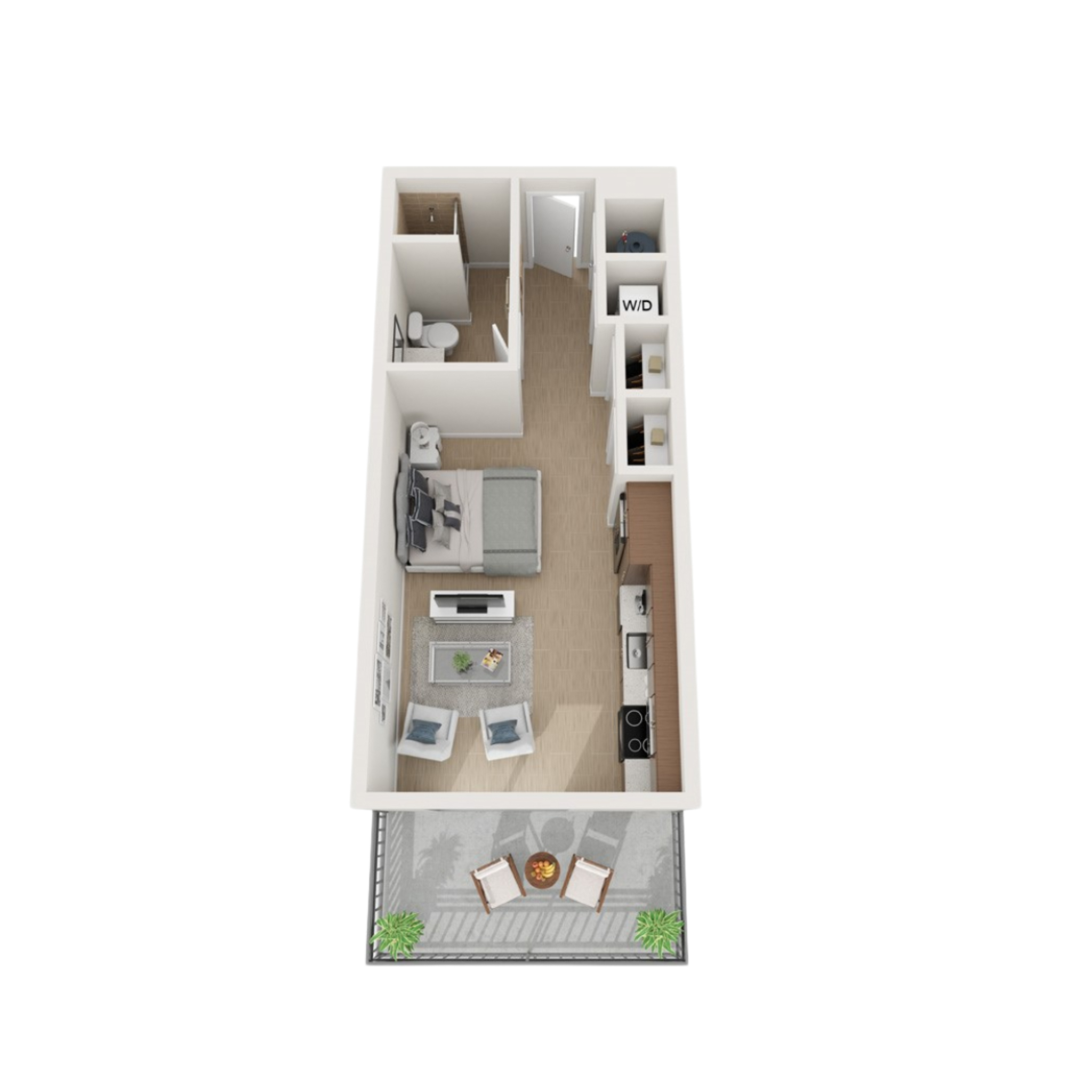 Rendering of the S6 - Affordable floor plan with a Studio bedroom and 1 bathroom[s] at Arte Grand Central