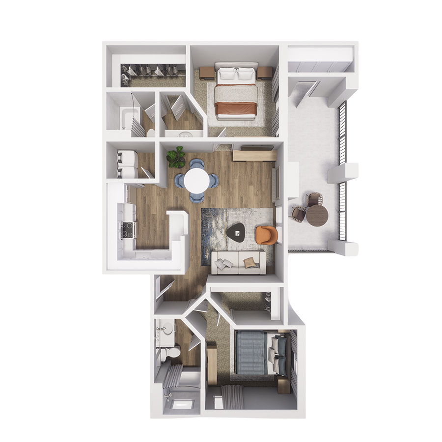 Rendering of the B1: Basin with Carport floor plan with 2 bedroom[s] and 2 bathroom[s] at Springs at Alta Mesa