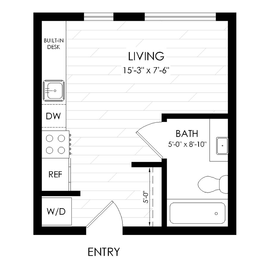 Rendering of the Studio, 1 Bathroom S2 floor plan with a Studio bedroom and 1 bathroom[s] at The Economist