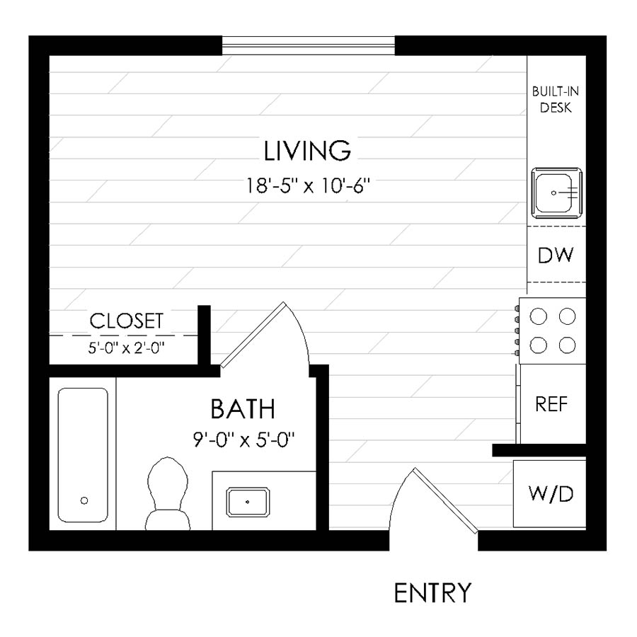 Rendering of the Studio, 1 Bathroom S5 floor plan with a Studio bedroom and 1 bathroom[s] at The Economist