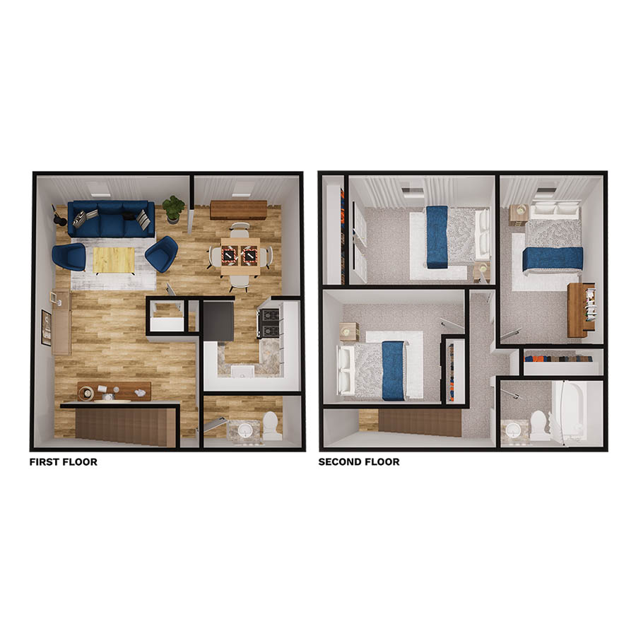 Rendering of the Summit floor plan with 3 bedroom[s] and 1.5 bathroom[s] at Sunset Peak