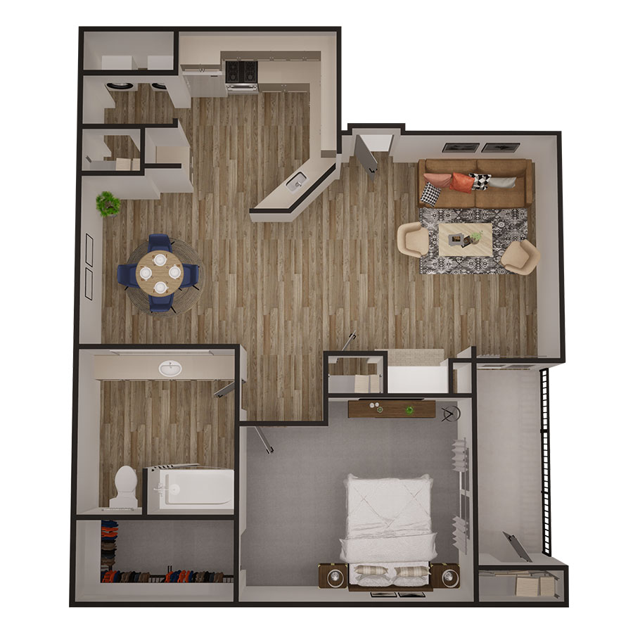 Rendering of the Imperial Ensuite floor plan with 1 bedroom[s] and 1 bathroom[s] at Copper Ridge