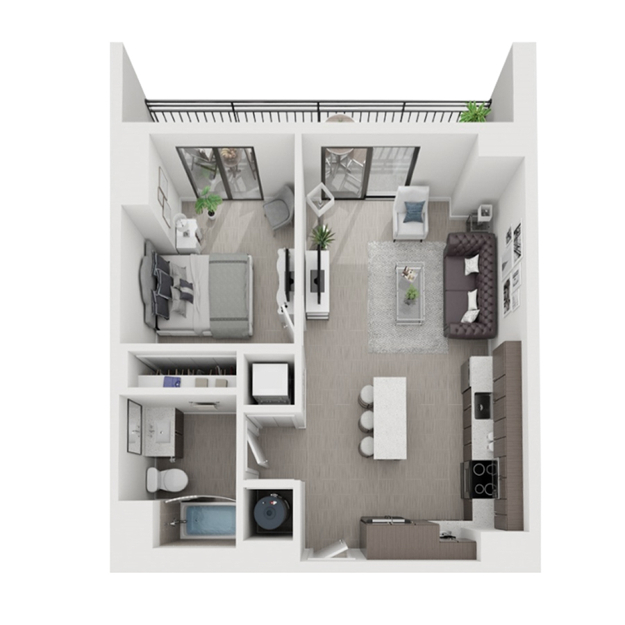 Rendering of the A10 floor plan with 1 bedroom[s] and 1 bathroom[s] at Arte Grand Central