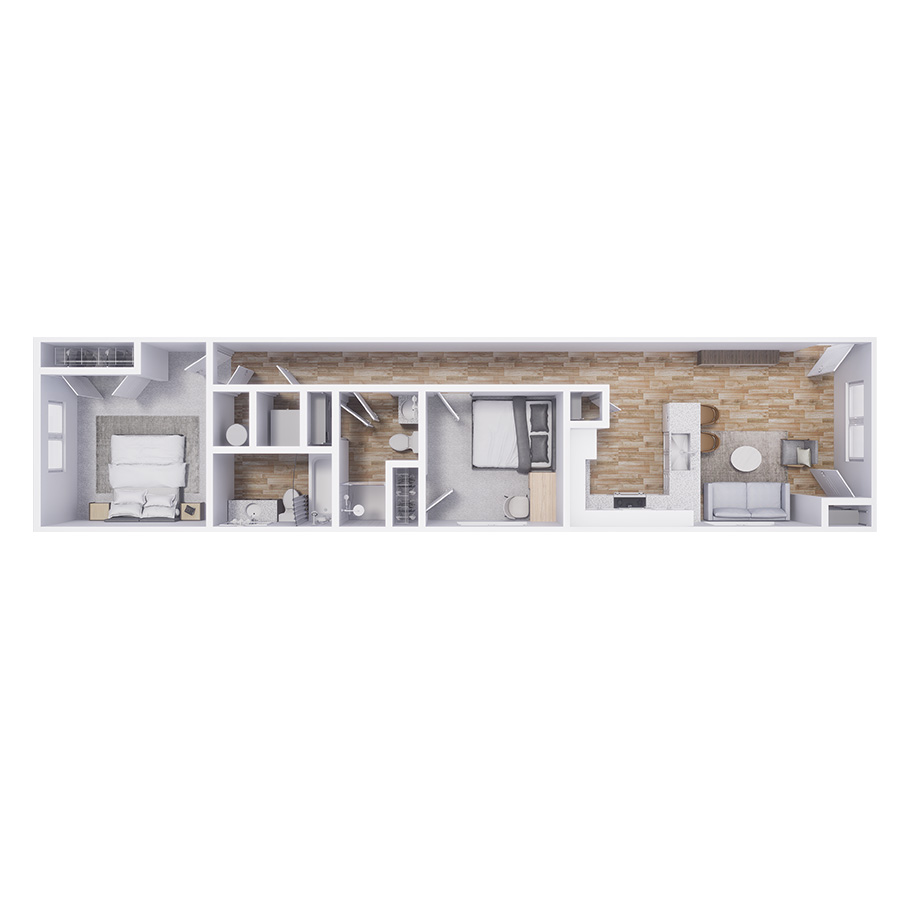 Rendering of the B3 floor plan with 2 bedroom[s] and 2 bathroom[s] at Cottages at North Carefree