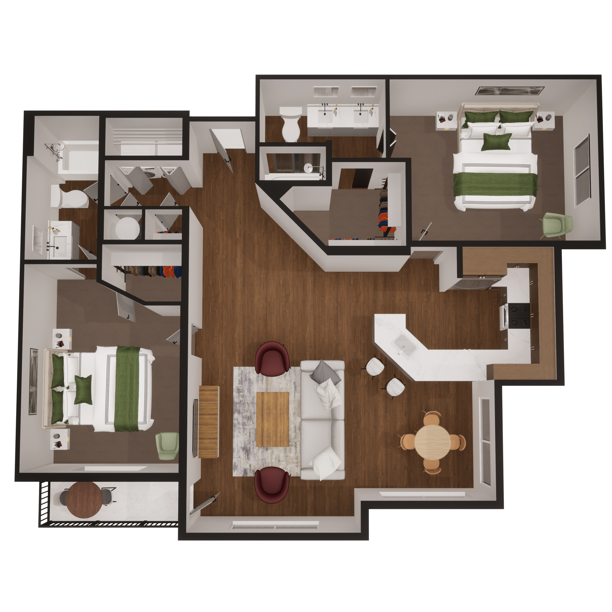 Rendering of the C3 floor plan with 2 bedroom[s] and 2 bathroom[s] at Summit Square