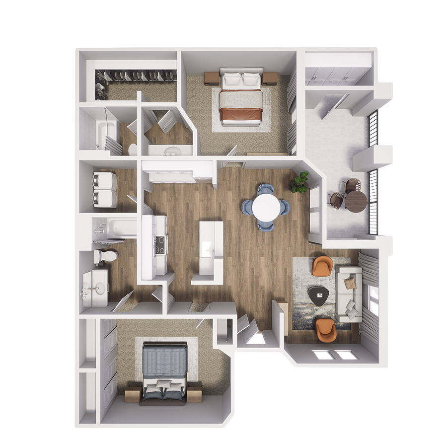Rendering of the B2: Baja with Carport floor plan with 2 bedroom[s] and 2 bathroom[s] at Springs at Alta Mesa