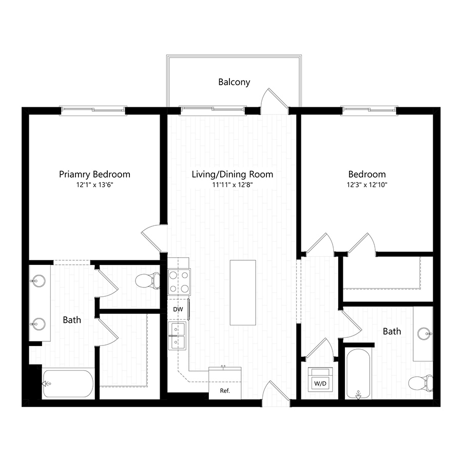 Rendering of the B5 floor plan with 2 bedroom[s] and 2 bathroom[s] at The Preserve at Mesa Creek