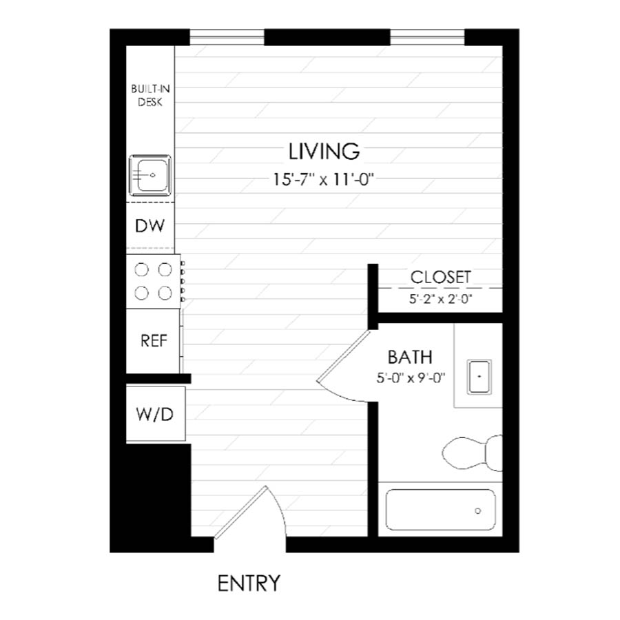 Rendering of the Studio, 1 Bathroom S9 floor plan with a Studio bedroom and 1 bathroom[s] at The Economist