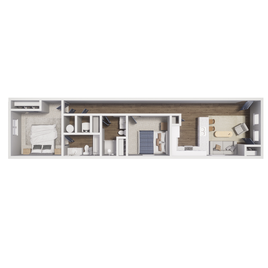 Rendering of the B3 floor plan with 2 bedroom[s] and 2 bathroom[s] at The Cottages at Woodmen Heights